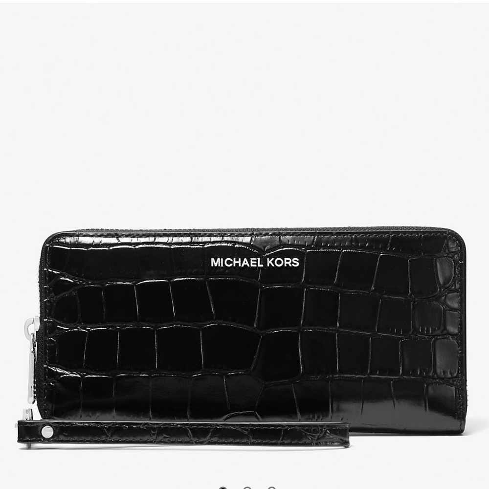Michael Kors JtSet Travel Metallic Crocodile Embossed Leather Continental Wallet - Picture 3 of 16